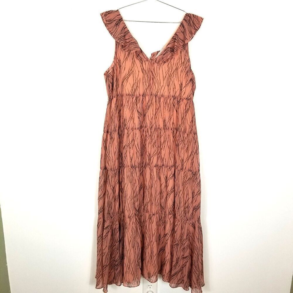 Chelsea‎ 28 Women's Pink Ruffle Neck Tiered Maxi Dress Size XL Sleeveless